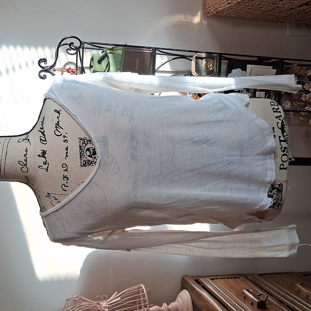Free People Cream Long Sleeve Sheer Back Blouse with Sheer Detailing S/P